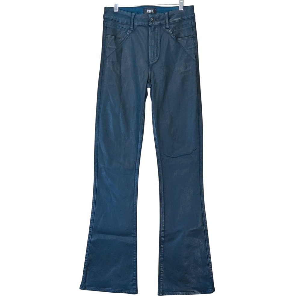 Paige High Rise Laurel Canyon Coated Bootcut Jeans Teal 28